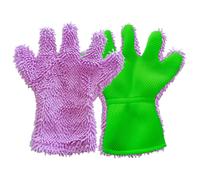 BE-TOOL 1 paire de gants de lavage de voiture en microfibre à 5 doigts, gants de nettoyage et séchage pour voiture, moto, dépoussiérage Violet + vert