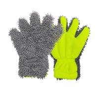 BE-TOOL 1 paire de gants de lavage de voiture en microfibre à 5 doigts Gris + jaune fluo