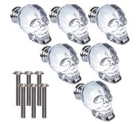 BE-TOOL Lot de 6 boutons de porte en forme de tête de mort en cristal avec vis, poignées transparentes pour commode, armoire, placard, meubles décoratifs