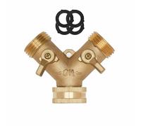 BE-TOOL Répartiteur en Y de 1,9 cm pour robinet d'arrosage 2 voies avec 2 rondelles en caoutchouc supplémentaires, adaptateur de tuyau d'arrosage en laiton pour machine à laver, lave-vaisselle