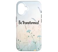 Be Transformed Christian Blue Floral Bible Verse Romans 12:2 Coque pour iPhone 16