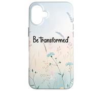 Be Transformed Christian Blue Floral Bible Verse Romans 12:2 Coque pour iPhone 16 Plus