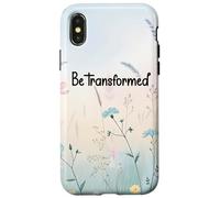 Be Transformed Christian Blue Floral Bible Verse Romans 12:2 Coque pour iPhone X/XS
