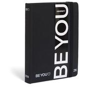 BE YOU - Agenda universitaire 2025/2026, 12 mois, septembre 2025 - août 2026, couverture flexible de couleur noire avec fermeture élastique, format 12,5 x 16,5 cm, pour les étudiants universitaires