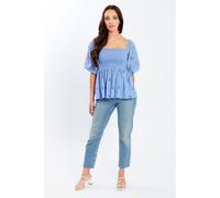 Be You Broderie Square Neck Short-Sleeve Blouse Bleu 10 (S) Female