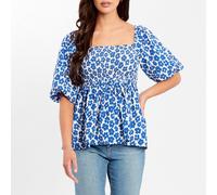 Be You Square Neck Puff Sleeve Short Blouse Floral marine 24 (5XL) Female