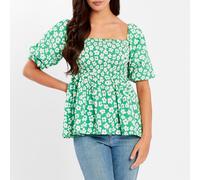 Be You Square Neck Puff Sleeve Short Blouse Floral vert 10 (S) Female