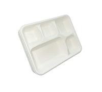 Be4Ever Assiettes jetables à 5 compartiments rigides et durables en bagasse de canne à sucre pour aliments chauds, froids, humides et gras, respectueuses de l'environnement (5 compartiments)