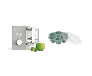 BÉABA, 1 Babycook Solo Express et 1 Multiportions, Robot Bébé 4 en 1 Mixeur-Cuiseur, Cuisson Express 15min, Mixage sur-mesure, Cuisson Vapeur Douce et Saine, Décongélation, Gris et Vert Sauge