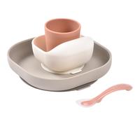 Béaba – Coffret repas silicone 4 pièces (assiette, bol, verre, cuillère) – Ventouse – Terracotta