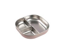 BÉABA, Assiette Bébé Compartimentée en Inox Micro-ondable - Antidérapante avec Housse Silicone, Incassable, Bords Hauts Ergonomiques, Passe au Lave-Vaisselle, Barpe à papa