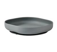 BÉABA, Assiette Ventouse pour Enfant, 100% silicone, matière douce et très resistante, Adhère table/tablette chaise haute, Languette permettant de soulever l’assiette, Compatible micro-onde, Minéral