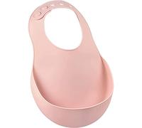 Béaba Bavoir Repas Silicone – Imperméable, poche rattrape-aliments – Vieux rose