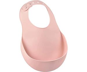 BÉABA, Bavoir pour Bébé en Silicone Imperméable, Tour de cou ajustable, Large poche rattrape aliments, Souple, Léger, Ultra doux, Facile à nettoyer, Old Pink