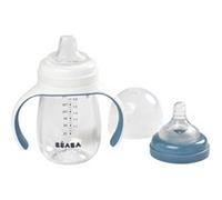 BEABA, Biberon/Tasse d'apprentissage 2 en 1, Tasse Paille Enfant, 100% étanche, Anti-fuite, 210 ml - windy blue WINDY BLUE G