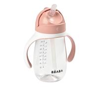 BÉABA, Biberon/Tasse d'apprentissage 2 en 1, Tasse Paille Enfant, 100% étanche, Anti-fuite, Facile à Ouvrir, Poignées amovibles, Tritan et Silicone, 300 ml, Old Pink