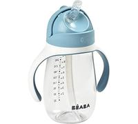 BÉABA, Biberon/Tasse d'apprentissage 2 en 1, Tasse Paille Enfant, 100% étanche, Anti-fuite, Facile à Ouvrir, Poignées amovibles, Tritan et Silicone, 300 ml, Windy Blue