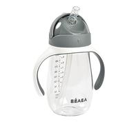 BÉABA, Biberon/Tasse d'apprentissage 2 en 1, Tasse Paille Enfant, 100% étanche, Anti-fuite, Facile à Ouvrir, Poignées amovibles, Tritan et Silicone, 300 ml, Gris Minéral