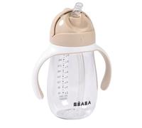 BÉABA, Biberon/Tasse d'apprentissage 2 en 1, Tasse Paille Enfant, 100% étanche, Anti-fuite, Facile à Ouvrir, Poignées amovibles, Tritan et Silicone, 300 ml, Argile