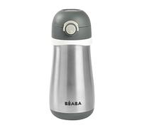 BÉABA, Biberon/Tasse d'apprentissage /Gourde Bébé 2 en 1 Inox, Tasse Paille Enfant, 100% étanche, Anti-fuite, Facile à Ouvrir, Poignées amovibles, Matière Inox, Sain, Solide, 350 ml, Gris Minéral