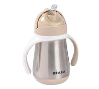 BÉABA, Biberon/Tasse d'apprentissage/Gourde Bébé 2 en 1 Inox, Tasse Paille Enfant, 100% étanche, Anti-fuite, Facile à Ouvrir, Poignées amovibles, Matière Inox, Sain, Solide, 250 ml, Argile