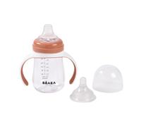 Beaba - Biberon verre d apprentissage 2-en-1 210 ml + housse silicone - Terracotta