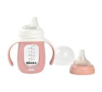 Beaba. Biberon Verre D'apprentissage 2 En 1 210 Ml + Housse Silicone - Old Pink