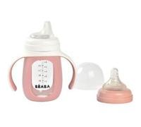 BEABA, Biberon verre d'apprentissage 2 en 1 210 ml + housse silicone - old pink OLD PINK G