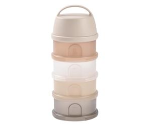 BÉABA, Boite doseuse de Lait en Poudre Empilable, 100% Hermétique, 4 Compartiments, Made in France, Grande contenance, Usage Evolutif, Facile à transporter, Translucide Argile