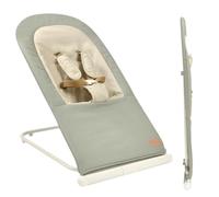 BÉABA, Chaise longue pliante pour enfant, 3 positions avec 1 bouton, ultra compacte, ceinture de sécurité à 5 points, 100% coton, jusqu'à 15 kg, housse de transport incluse, Eazy Relax - Lichen