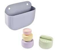 Béaba – Coffret 4 jouets de bain bébé – Panier à ventouse, jouets en silicone empilables, multicolore