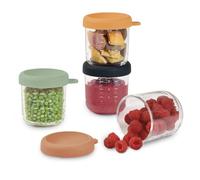 Béaba, Coffret 4 Portions Verre Conservation Repas Bébé/Verre Extra Résistant, 100%, Hermétique, Congélation, Stérilisation, Graduation, 250 ml, Sunrise