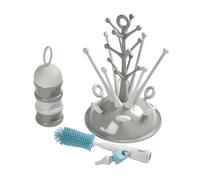 BEABA, Coffret naissance, Egoutte biberon arbre grey + Boite doseuses light/dark mist + Goupillon silicone + Bavoir coton tropical gris TU
