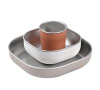 BÉABA, Coffret Repas Bébé Enfant Inox, 3 Pièces, Verre + 2 Assiettes, Compatible Micro-Ondes et Lave-Vaisselle, Sain et Solide, Léger, Incassable, Anti-dérapant avec Housse en Silicone, Terracotta