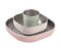 BÉABA, Coffret Repas Bébé Enfant Inox, 3 Pièces, Verre + 2 Assiettes, Compatible Micro-Ondes et Lave-Vaisselle, Sain et Solide, Léger, Incassable, Anti-dérapant avec Housse en Silicone, Barbapapa