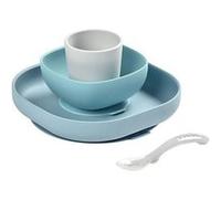 BEABA, Coffret repas Silicone Bébé, Avec Ventouse, Anti-dérapant, 4 Pieces, Assiette + Bol+ Verre + Cuillere, Jungle Neutre G