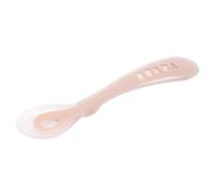 BÉABA, Cuillère en Silicone Bébé / Enfant, 2ème Âge, Dès 10 mois, Souple, Bout arrondi, Manche Ergonomique, Manche court et arrondi, Prise en main facile pour Bébé, Rose