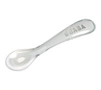 BÉABA, Cuillère en Silicone Bébé/Enfant, 2ème Âge, Dès 10 mois, Souple, Bout arrondi, Manche Ergonomique, Manche court et arrondi, Prise en main facile pour Bébé, Light Mist