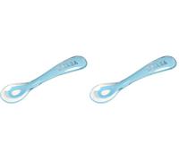 BÉABA, Cuillère en Silicone Bébé/Enfant, 2ème Âge, Dès 10 mois, Souple, Bout arrondi, Manche Ergonomique, Manche court et arrondi, Prise en main facile pour Bébé, Vert de Gris (Lot de 2)