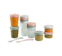 BÉABA - Lot 12 Portions Conservation et 2 Cuilleres Silicone - Pack 1er Repas - Eucalyptus
