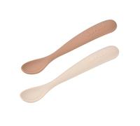 BÉABA, Lot de 2 Cuillères en Silicone Bébé/Enfant 1er Âge - Dès 4 mois, Souple - Bout arrondi - Manche long et Ergonomique, Boite de transport - Finition Anti Poussière - Argile/Pralin