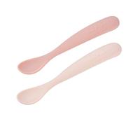 BÉABA, Lot de 2 Cuillères en Silicone Bébé/Enfant 1er Âge - Dès 4 mois, Souple - Bout arrondi - Manche long et Ergonomique, Boite de transport -Finition Anti Poussière - Barbe à papa/Guimauve