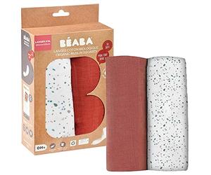 BÉABA, Lot de 2 Langes Bébé, Mousseline de Coton Biologique, Multi-usages : Couverture emmaillotage, Bavoir, Couverture nomade, Doudou, Ultra doux, Respirant,120cm, Ecologique et Sain, Brique/Terrazzo