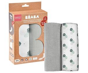 BÉABA, Lot de 2 Langes Bébé, Mousseline de Coton Biologique, Multi-usages : Couverture emmaillotage, Bavoir, Couverture nomade, Doudou, Ultra doux, Respirant,120cm, Ecologique et Sain, Gris/Jungle
