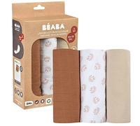 BÉABA, Lot de 3 Langes Bébé, Mousseline de Coton Biologique, Multi-usages : Bavoir, Couverture nomade, Doudou, Ultra doux, Respirant, 70x70, Ecologique et Sain, Motif Hérisson