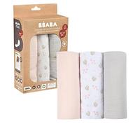 BÉABA, Lot de 3 Langes Bébé, Mousseline de Coton Biologique, Multi-usages : Couverture emmaillotage, Bavoir, nomade, Doudou, Ultra doux, Respirant, 70x70, Ecologique et Sain, Motif Cygne