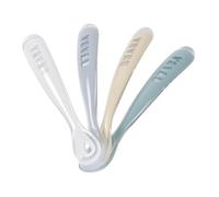 Béaba - Lot de 4 Cuillères en Silicone Bébé / Enfant 1er Âge - Dès 4 mois, Souple - Bout arrondi - Manche long et Ergonomique, Storm