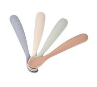 BÉABA, Lot de 4 Cuillères en Silicone Bébé/Enfant 1er Âge - Dès 4 mois, Souple - Bout arrondi - Manche long et Ergonomique, Finition Anti Poussière, Silicone non collant, Natural