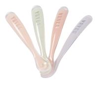 Béaba – Lot de 4 cuillères en silicone 1er âge Dès 4 mois Bout arrondi Manche long Eucalyptus