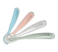 BEABA - Lot de 4 cuillères d'apprentissage silicone 1er âge - Eucalyptus